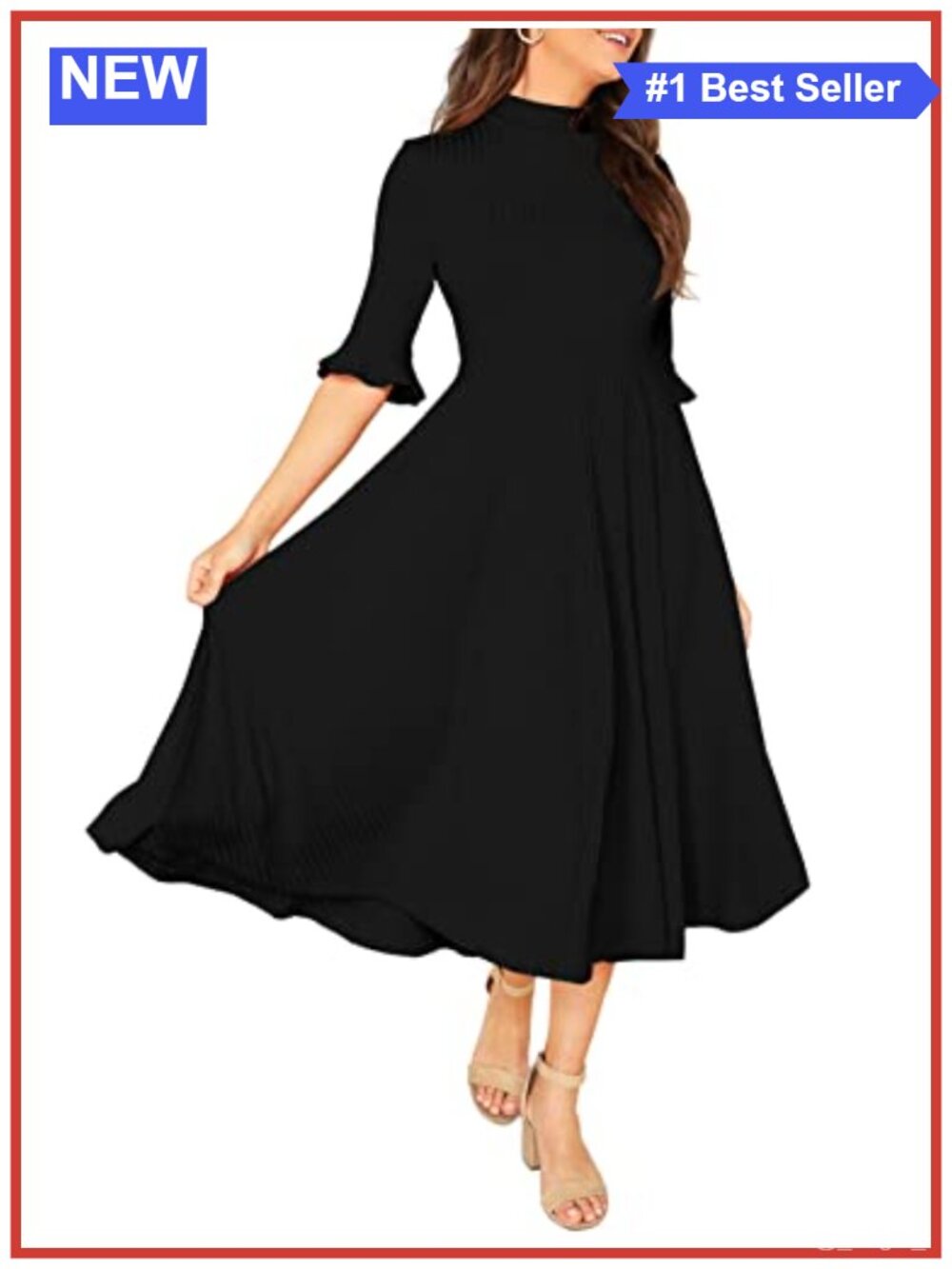 Ruffle Half Sleeve A-Line Fit and Flare Midi Dress